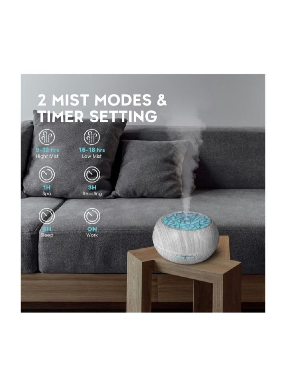 Essential Oil Diffuser Timer 7-Color LED Night Light Remote Control Auto-Off - Picture 3 of 12